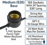 Novelty Lights 330 Feet Heavy Duty Light String with 165 in-Line E26 Sockets, Black - Outdoor Security Flood Light | Lumora
