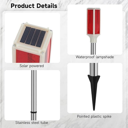 Joyibay 5 PCS Solar Powered Driveway Markers, Solar Warming Landscape Lights, Solar Outdoor Driveway Lights, Landscape Driveway Reflectors on Poles for Snow Road Yard (Red)