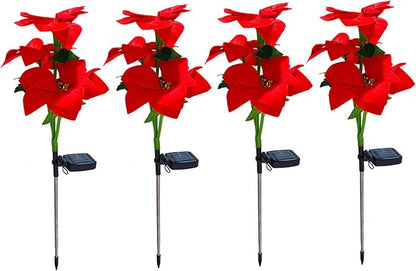 4PCS Solar Flower Lights Waterproof Solar Poinsettias Artificial Christmas Flowers Light with Stake for Pathway Yard Garden Patio Lawn Outdoor