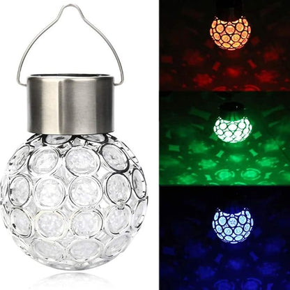 Solar Hanging Ball Lights, 2 Pack Outdoor Solar Powered Hollow Out Ball Lights, Hanging LED Light with 7 Color Auto-Changing for Yard, Garden, Lawn, Patio, Flower Bed