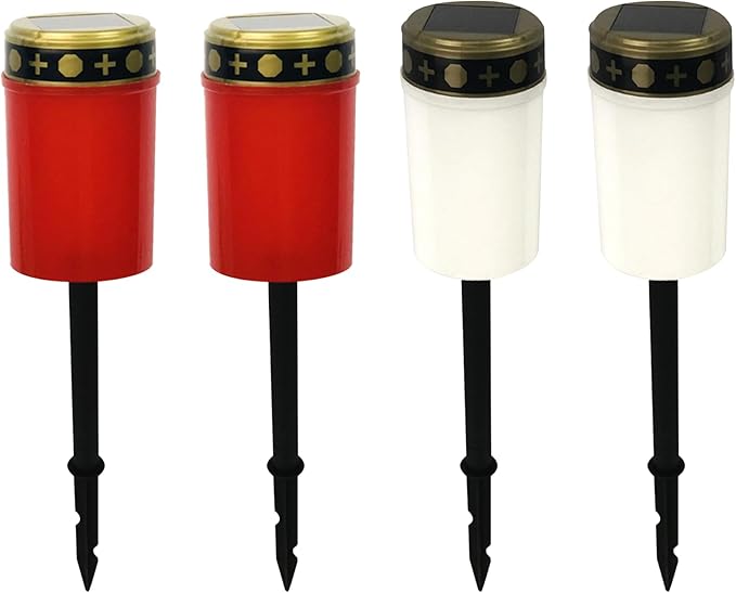 Solar Grave Lights 2PCS Waterproof Solar Cemetery Lights for Grave Flameless Solar Memorial Lights Outdoor Stake Lights for Grave Decorations Memorial Gifts Red, Grave Lights
