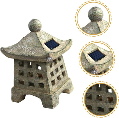 Solar Outdoor Pagoda Light Japanese Garden Statue Decorative Solar Pathway Lights for Lawn and Patio for Holiday Decor and Outdoor Use