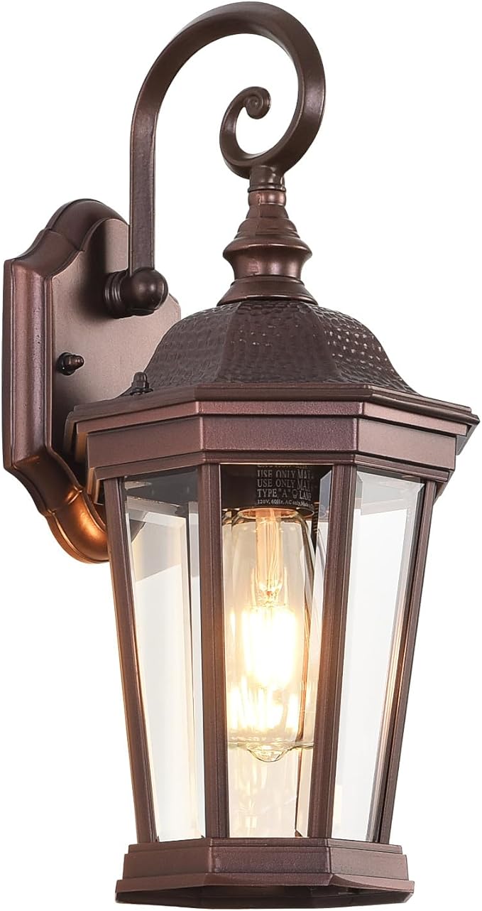 Outdoor Wall Lantern, Exterior Waterproof Outdoor Wall Light Fixtures, Brown Aluminum Porch Sconces with E26 | Lumora