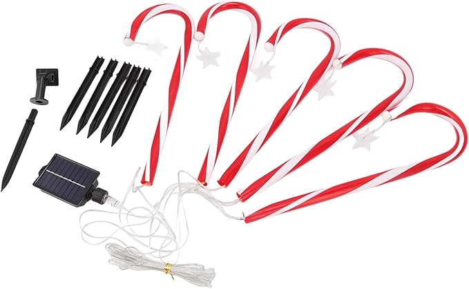 Xmas Candy Cane Lights Solar Pathway Markers 8 Modes 500mAh Battery for Outdoor Decor