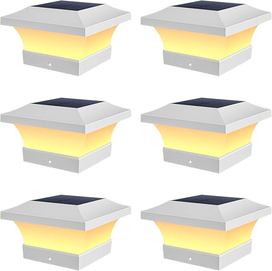 T-SUN Solar Post Cap Lights, Waterproof Outdoor Solar Powered Deck Fence Post Lights for 4 X 4 Wooden/Vinyl Posts, 3000K Warm White Lighting Decor for Deck, Patio, Garden, Porch, Fence(White - 6 Pack)