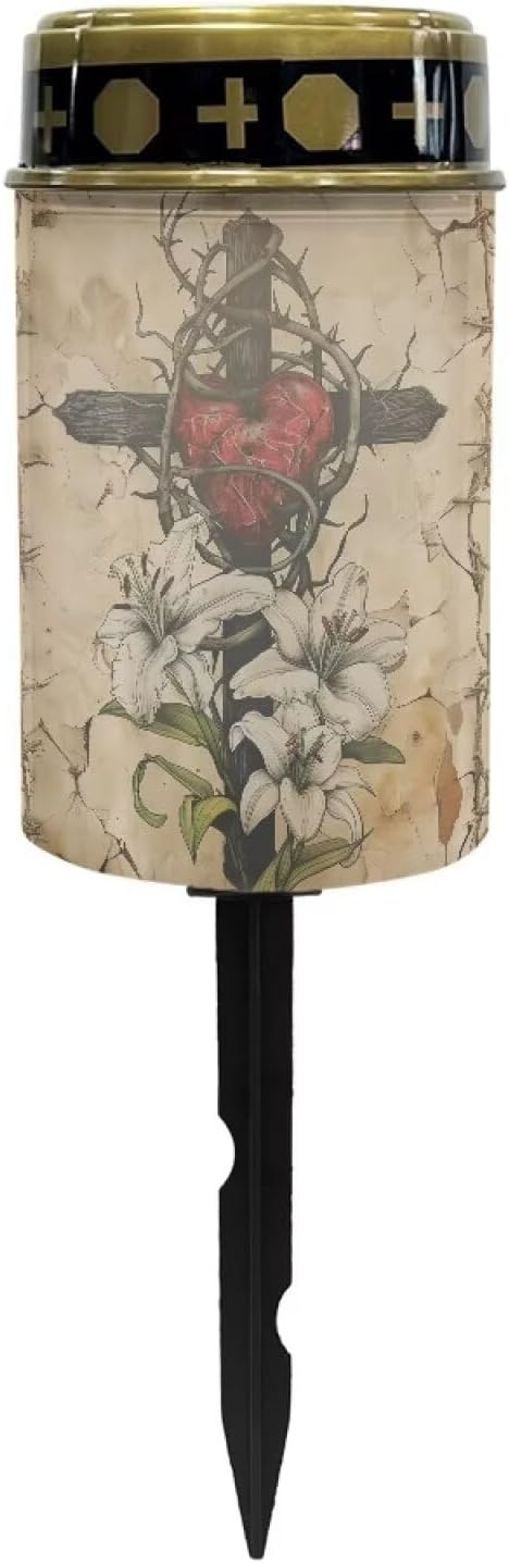 Solar Cross for Cemetery Grave Lily Cemetery Decorations for Grave Auto On/Off LED Solar Light for Landscape Outdoor Cemetery Decor Memorial Gifts 2 Pack