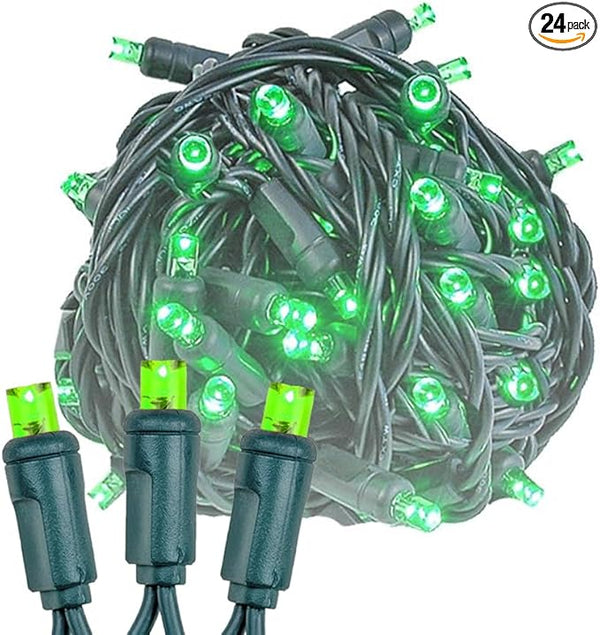 Novelty Lights 24-Pack, 25 Feet 50 LED Green Christmas Mini Light String on Green Wire, 5mm Wide Angle Bulbs | Lumora