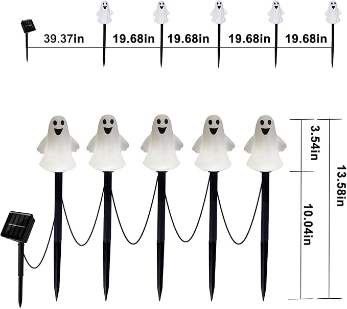 Solar Halloween Ghost Pathway Lights Decorations, Halloween Ghost Stake, Lighted 3D Ghost Outdoor Waterproof for Garden, Pathway and Yard Decoration (White, 5 Pack)