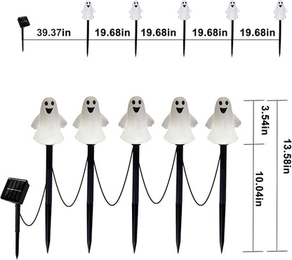 Solar Halloween Ghost Pathway Lights Decorations, Halloween Ghost Stake, Lighted 3D Ghost Outdoor Waterproof for Garden, Pathway and Yard Decoration (White, 5 Pack)