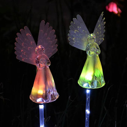 2 Packs Solar Angel Lights Outdoor, Color Changing Landscape Path Lights, Waterproof Cemetery Decorations for Grave, Memorial Garden, Backyard, Lawn, Pathway