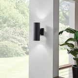Kichler Cylinders 12" Outdoor Wall Sconce in Black, 2-Light Exterior Wall Light, Cylinder Fixture, (12" H x 5" W) | Lumora