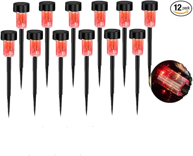12PCS Red LED Outdoor Plastics Garden Solar Powered Landscape Light Lamp Patio Lawn Decoration Lights | Lumora