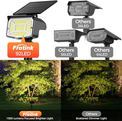 Large Solar Spot Lights Outdoor 6 Pack, 1000 Lumens High Brightness, IP67 Waterproof Solar Spotlight with 92 LEDs, Dusk to Dawn Solar Landscape Lights for Yard, Garden, Plants (Cool White)
