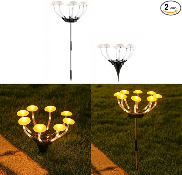 2 Pack 48LED Outdoor Solar Ground Inserted Warm Light Mushroom Lamps,Waterproof Courtyard Atmosphere Decorative | Lumora