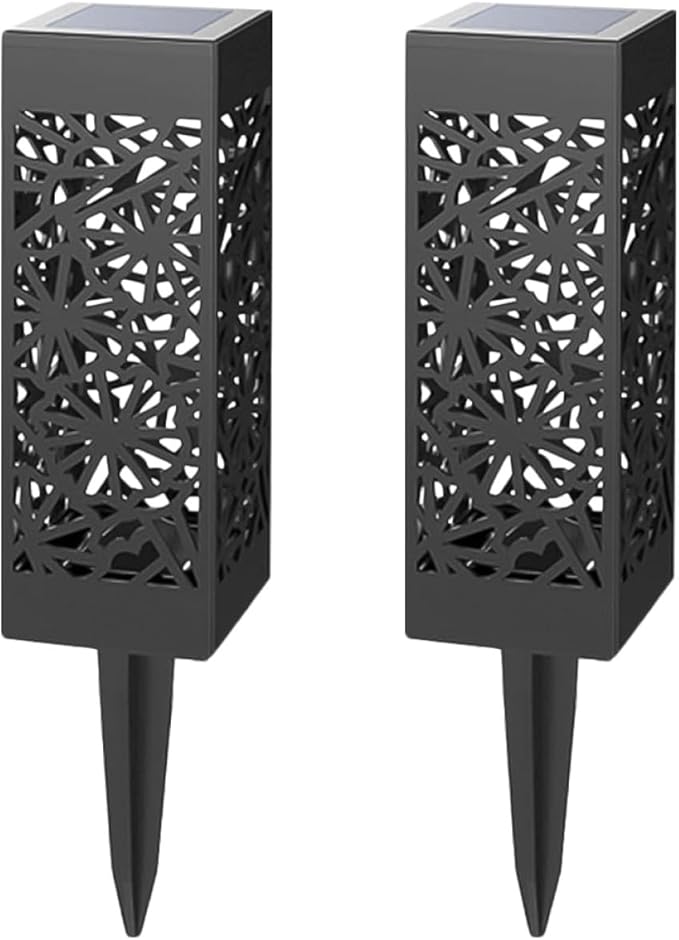 2pcs Solar Lawn Lights Outdoor Garden Solar Pathway Lights Hollow Outdoor Stake Lamps with Warm White and Cool White LED for Yard Driveway Landscape Lighting