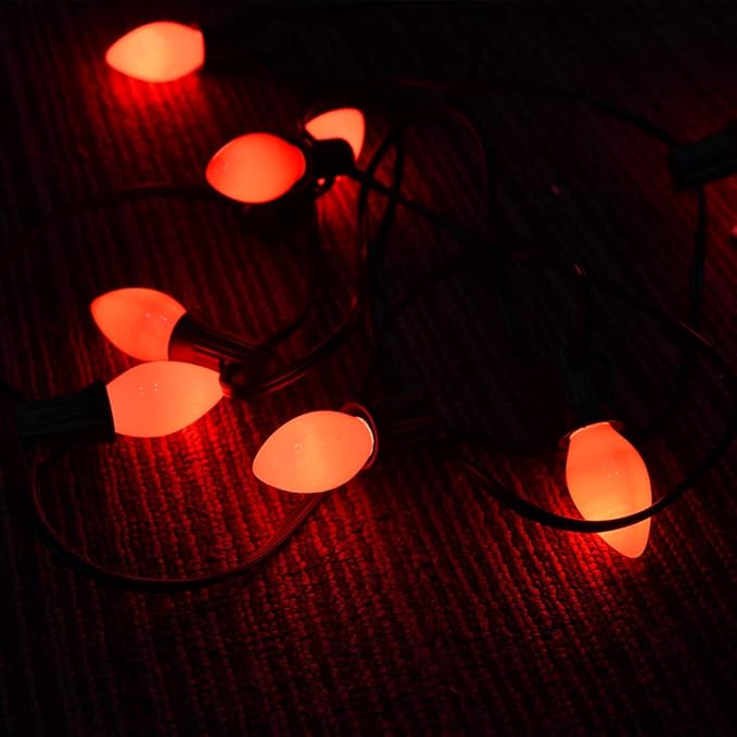C7 Red Christmas Lights Outdoor, 25Ft C7 Incandescent Christmas Decorations String Lights With 27 Red Ceramic Bulbs, Vintage Christmas Lights for Outdoor Roofline Patio Party Xmas Tree Valentines