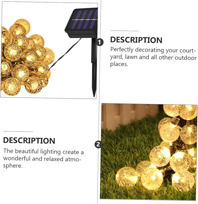 Homoyoyo Solar String Lights Outdoor 5m Warm LED Bubble Globe Decor Lamp Solar Powered Patio Garden Yard Lighting with 20 Large Bulbs for Outdoor Decoration