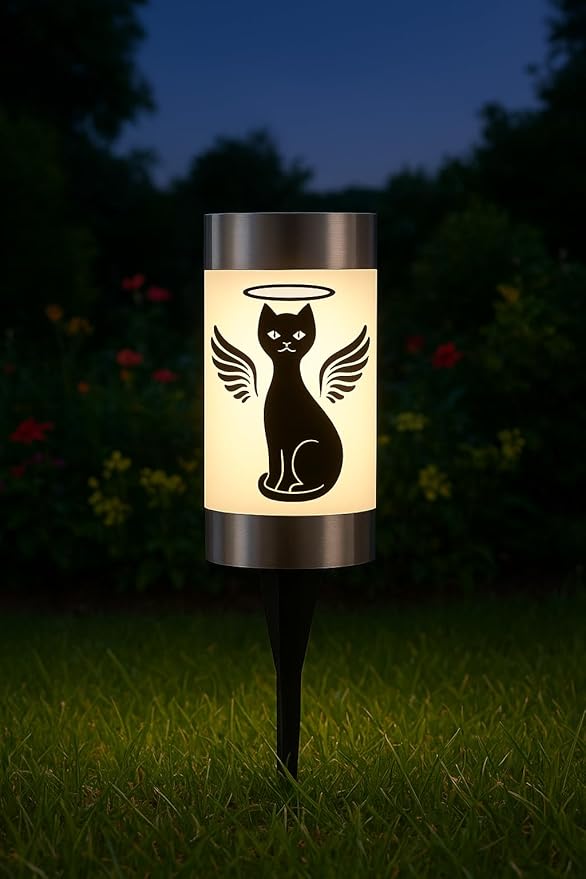 Solar Cat Memorial Garden Light, Outdoor Pet Remembrance Keepsake with Angel Silhouette, Automatic Dusk to Dawn LED | Lumora