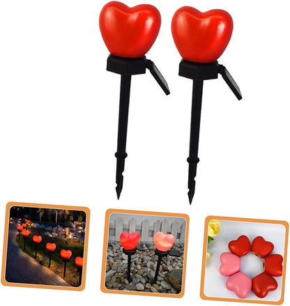 DOITOOL 2pcs Heart-Shaped Solar Pathway Lights Outdoor Garden Stake Lamps for Romantic Decor Material for Lawn Lighting