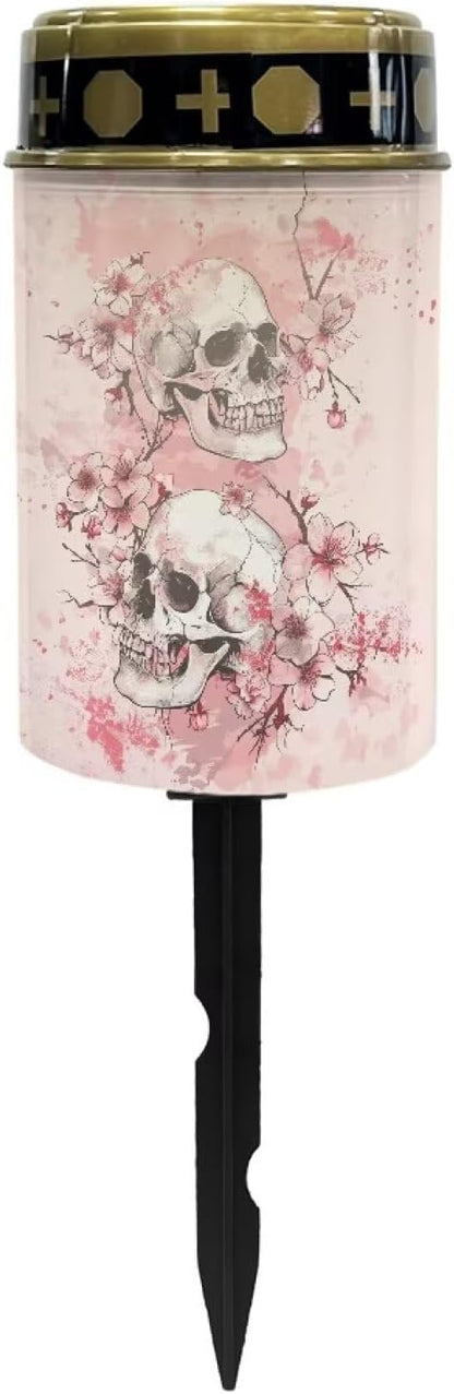 Skull Cherry Blossom Solar Garden Lights Solar Decorative Lights, Waterproof Solar Outdoor Lights,Solar Stake Lights for Cemetery Grave Garden Patio Yard Lawn Decoration