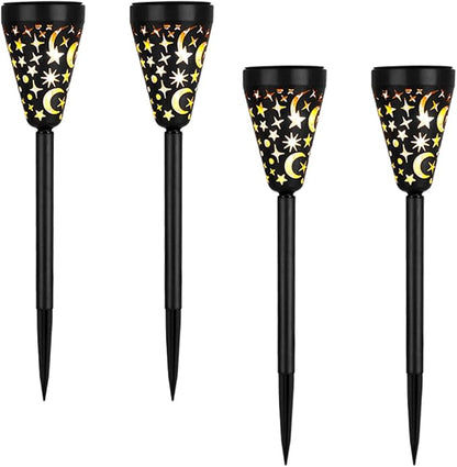 Alipis 4pcs Solar Garden Lights Outdoor Solar Powered Landscape Pathway Lights for Yard Lawn Patio Star Hollow Design