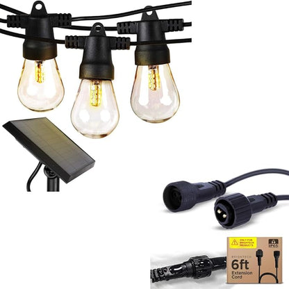 Brightech Bundle with 6Ft Extension Cord, Commercial Grace Fitted for The Commercial Grade Waterproof Patio Lights, 27 Ft Edison Bulbs, Shatterproof LED Solar String Lights - 1W LED