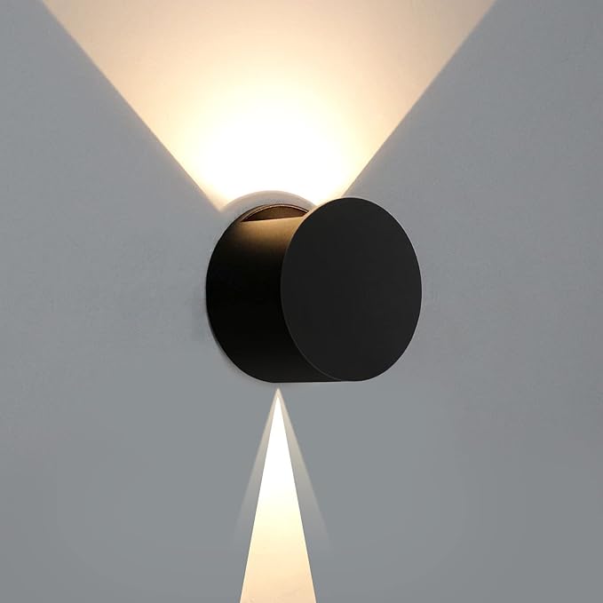 Kawell 8W Modern LED Wall Sconce Light Up Down Waterproof Outdoor Wall Lamp Indoor Hardwired for Bedroom Bathroom Hallway Stairs Porch, Black 3000K