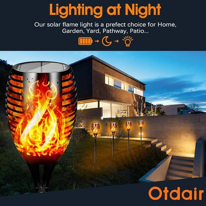 Otdair 96 LED Solar Lights Outdoor Upgraded 8 Pack, 43" Tall & Super Larger Size, Waterproof Solar Torch Light with Flickering Flame, 2200mAh Solar Tiki Torches Decoration Lights, for Path Yard Garden