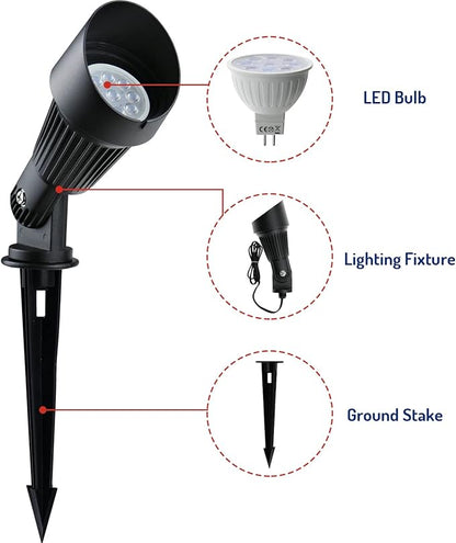 4W LED Landscape Lights Low Voltage Landscape Lighting Spotlights GL106-BKLED8 AC/DC 12V Warm White Waterproof for Driveway,Yard, Lawn,Patio,Walls,Trees,Flags,Outdoor Light (Black, 8 Pack)