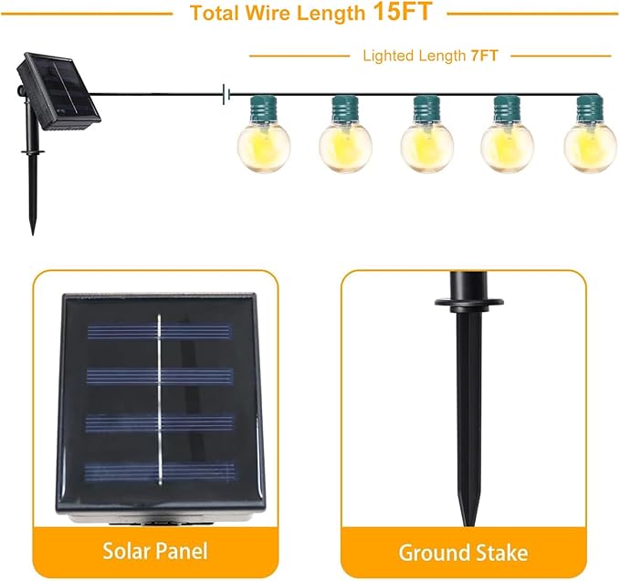 Afirst Solar Outdoor String Lights 15FT with 25 LED Bulbs Waterproof Patio Lights for Garden Backyard Porch Balcony (Green)