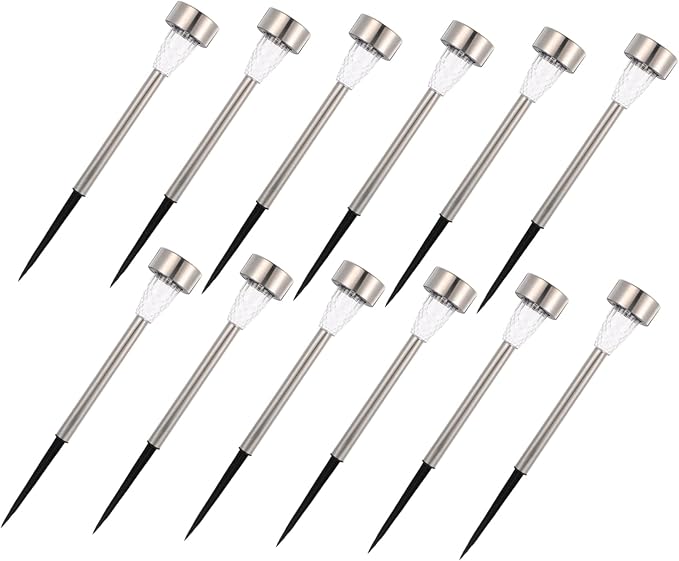 Yardwe 12pcs Solar Pathway Lights Outdoor Stainless Steel Landscape Lighting Kit for Garden Patio White LED Solar Powered Decor with Easy Installation and Weather Resistant Design