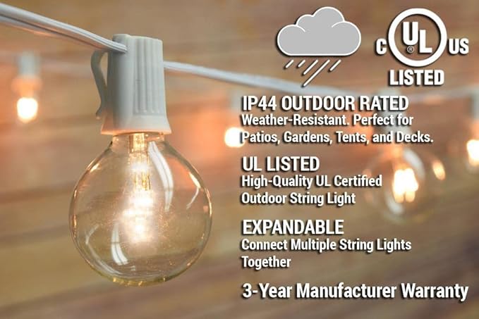 fantado 12 FT Shatterproof Light Bulb LED Outdoor Patio String Light Set, 10 Socket E12 C7 Base, White Cord - G50-2 | Lumora