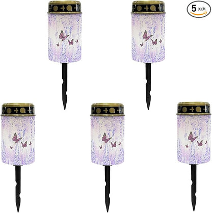 Butterfly Floral Solar Pathway Lights Outdoor LED Lantern Flameless Solar-Powered Fairy Lights for Outside,Waterproof Garden Lights for Yard Patio Driveway Path