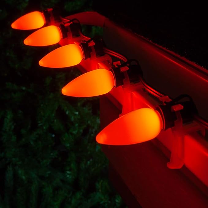 Wintergreen Lighting C9 OptiCore LED Commercial Outdoor Christmas Lights – Heavy Duty Christmas String Lights; Green Wire (25 Lights, 25 ft, Orange Smooth/Opaque)
