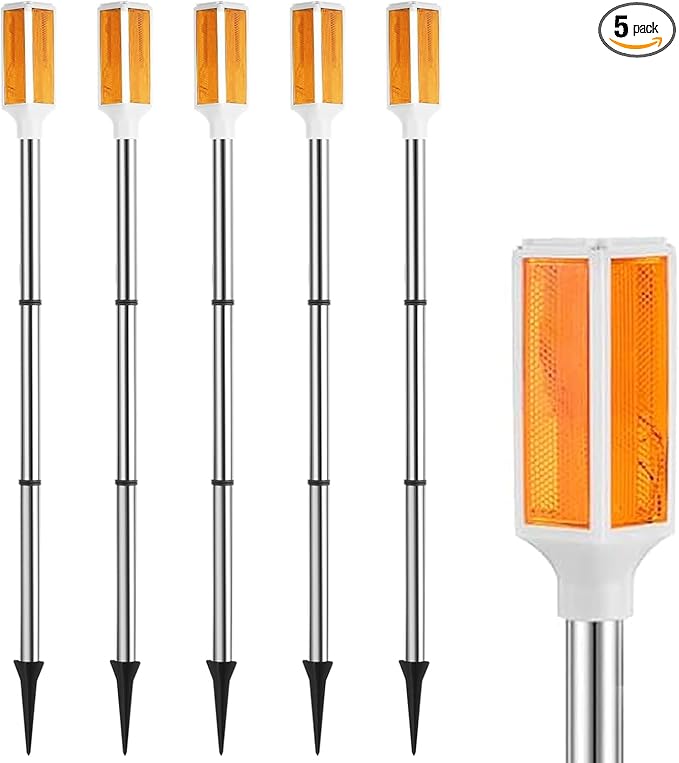 Joyibay 5 PCS Solar Powered Driveway Markers, Solar Warming Landscape Lights, Solar Outdoor Driveway Lights, Landscape Driveway Reflectors on Poles for Snow Road Yard (Orange)