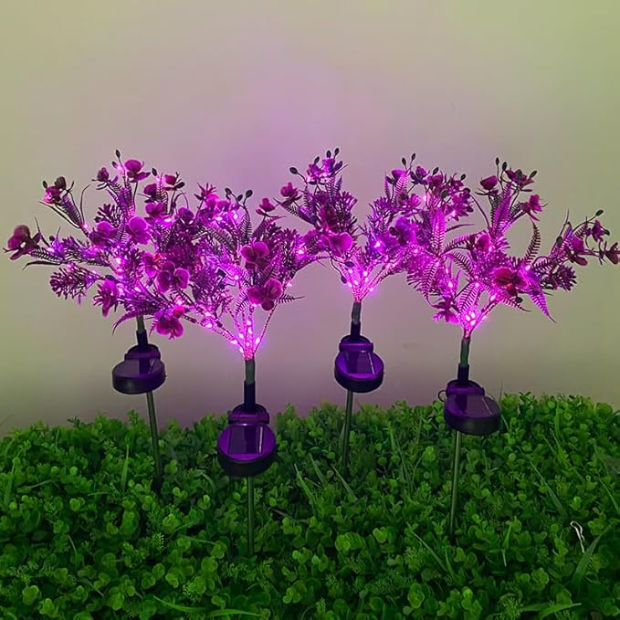 4 Pack Solar Garden Lights Phalaenopsis, Outdoor Waterproof IP65, Purple Light, for Gardens, patios, courtyards | Lumora