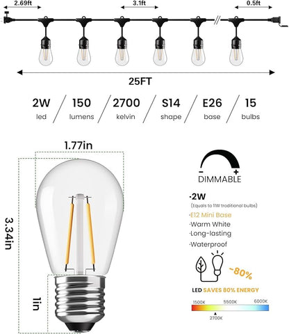 Svater 25 FT Outdoor String Lights 2W + 4 Pack Landscape Lighting
