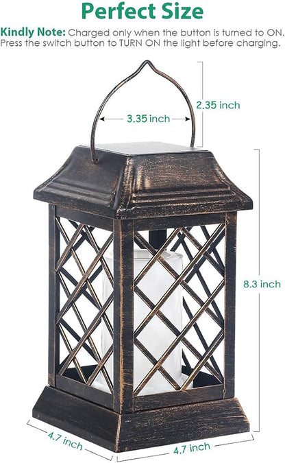 TomCare Solar Lights Outdoor Flickering Flame Metal Solar Lantern Outdoor Hanging Decorative Lanterns Heavy Duty Waterproof Umbrella Decorations Lighting for Patio Garden Deck Yard, 2 Pack (Bronze)
