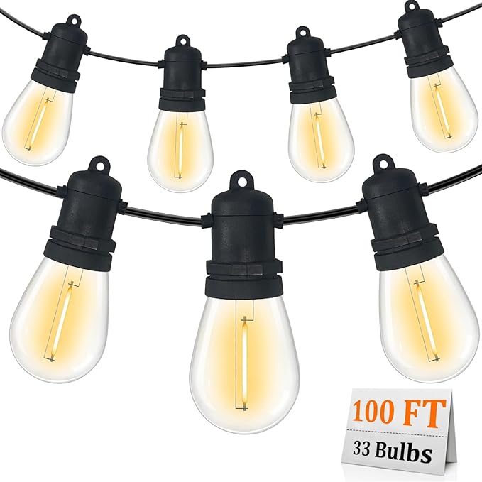 S14 Patio String Lights, 100FT Outdoor Patio String Light with 35 Clear LED Bulbs (2 Spare), UL Certified | Lumora