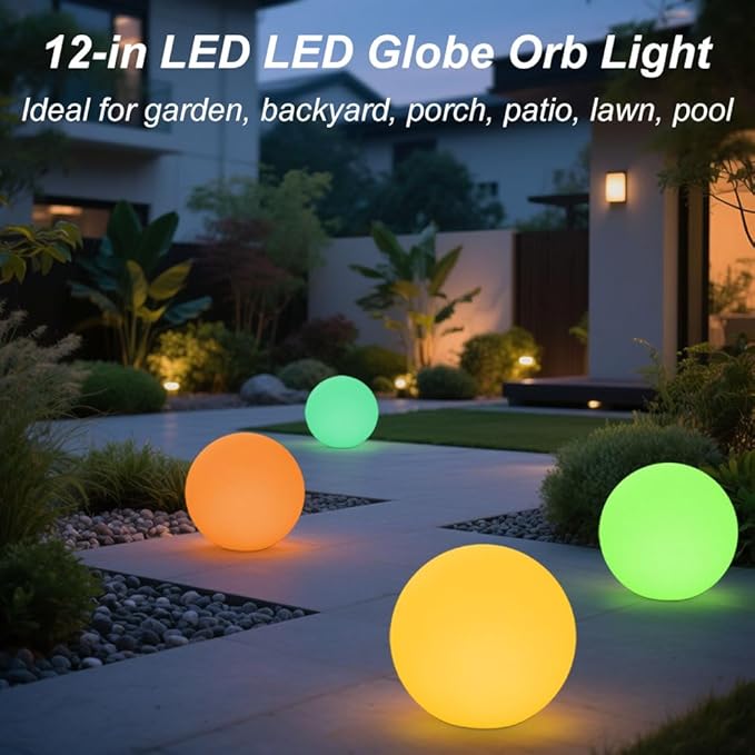 12-inch LED Glowing Ball Light w/Remote, LED Globe Orb Night Light Mood Lamp for Kid Adult - Outdoor Wall Light | Lumora