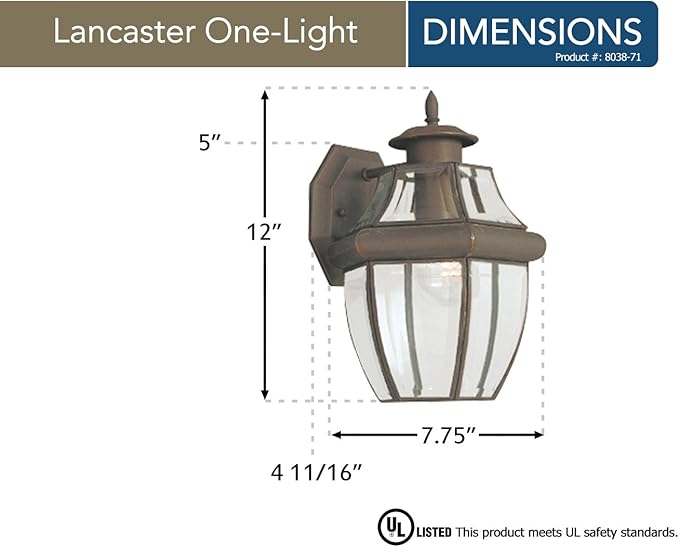 Generation Lighting 8038-71 Lancaster Traditional One - Light Outdoor Wall Lantern Outside Fixture, Antique Bronze Finish