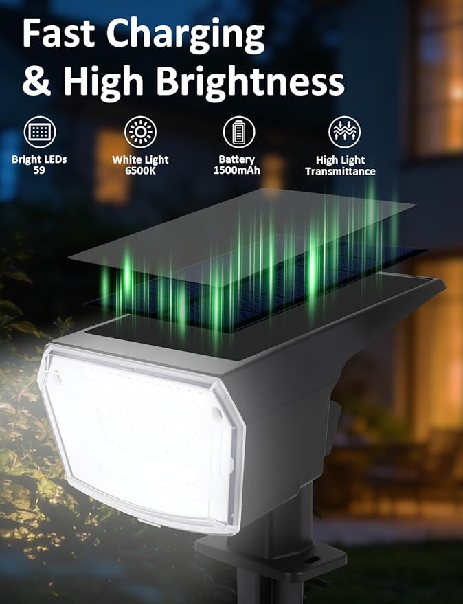 Solar Spot Lights Outdoor, 4 Pack Waterproof Solar Powered Garden Lights, 59 LED 4 Lighting Modes, 6500K White | Lumora