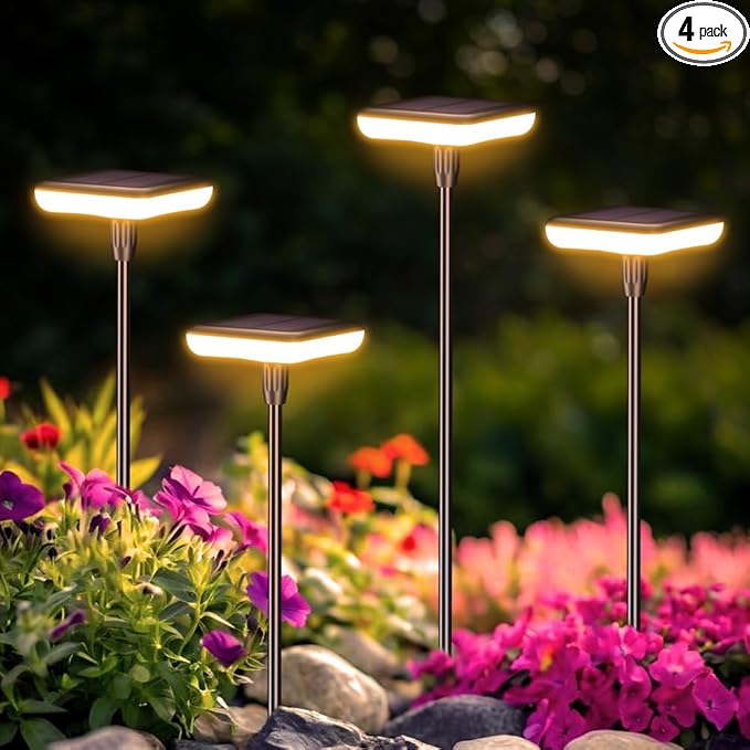 Solar Pathway Light Solar Lights Outdoor Garden Solar Landscape Lights 34LM Bright Up to 12H IP65 Waterproof Auto On/Off for Walkway Outside Yard Path Patio Lawn Flower Decorations (4, Warm white)
