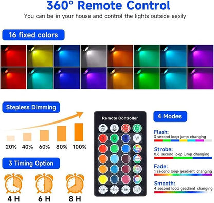 Outdoor Christmas Spot Lights with Timer, 10W Metal RGB LED Landscape Spotlights with 16 Color Changing for Yard, House, Garden, Holiday Decor (2 Lights)