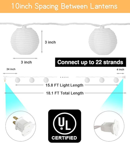 Mini Lantern Lights String Outdoor, TIGOMOOV 3 Inch Globe Lantern String Lights for Bedroom -20CT Connectable White Lights for Wedding Decorations, Patio,Porch,Window Decor