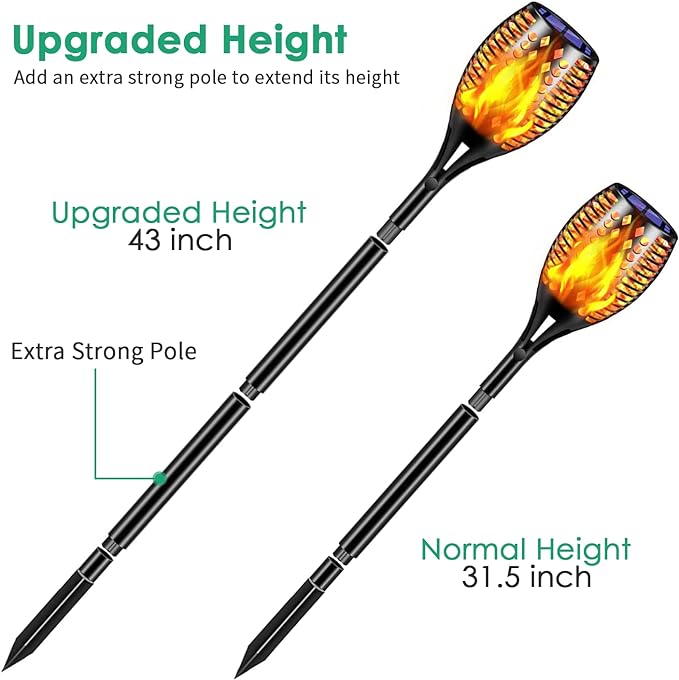 TomCare Solar Lights, 43" Waterproof Flickering Flames 96 LED Torches Outdoor Landscape Decoration Lighting Auto On/Off Pathway Lights for Garden Patio Yard, Black(4)