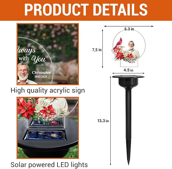Personalized Memorial Solar Lights - Outdoor Light Garden Decor - Cardinals Appear When Angels are Near - Grave Decorations for Cemetery Memorial Gifts Loss of Mother, Sympathy Gift