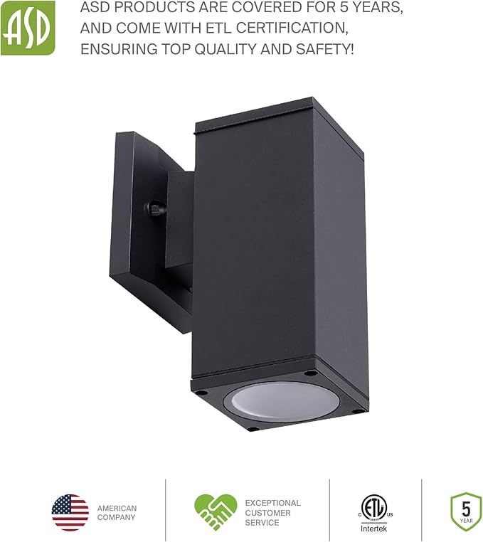 ASD 1 Light Square Dusk to Dawn Outdoor Wall Light Fixture | 60W E26 Bulb Socket 120V ETL Cylinder Up Down Lights | | Lumora