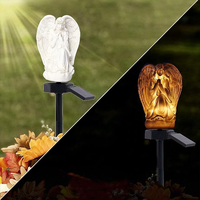 Ulalaza Outdoor Resin Solar Lights Angel Shape Solar Powered LED Lamp Waterproof Garden Light Decoration for Walkway Path Landscape Lawn Yard