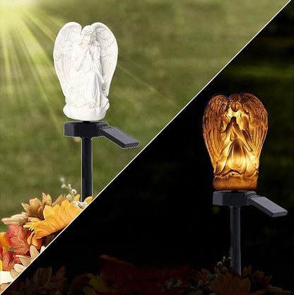 Ulalaza Outdoor Resin Solar Lights Angel Shape Solar Powered LED Lamp Waterproof Garden Light Decoration for Walkway Path Landscape Lawn Yard